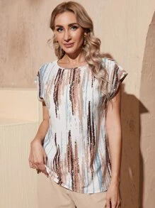 EMERY ROSE Batwing Sleeve Graphic Print Top