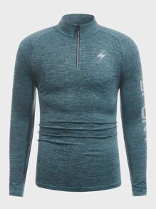 Manfinity Sport Corelite Boyfriend Style Men Letter Graphic Raglan Sleeve Quarter Zip Sports T-Shirt Workout Tops - Dark Green - View 3