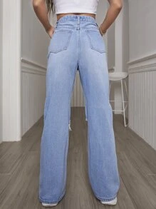 SHEIN Jeans de talle alto desgarro con abertura - Lavado ligero - Ver 2