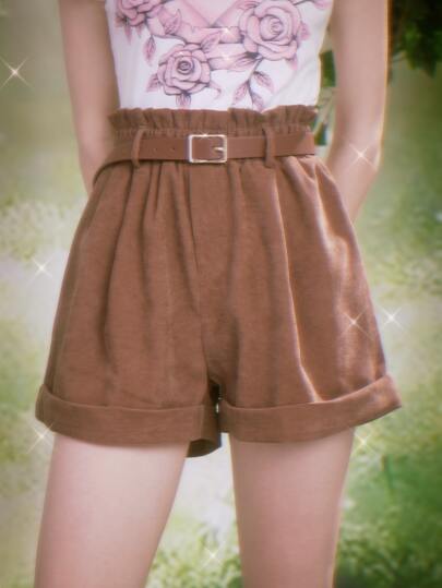 Fairycore Shorts vita a volant sovrapposti di velluto a coste senza cintura