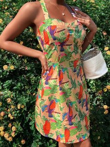 Đầm Hội Chữ thập Dải chun Thú vật Thực vật Boho - Nhiều màu - Xem 5