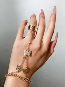 Pulsera con dedo con diseño de mariposa - Amarillo Oro - Ver 1