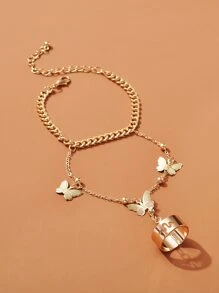 Pulsera con dedo con diseño de mariposa - Amarillo Oro - Ver 2