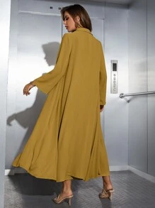 Mulvari Shirred Cami Dress & Open Front Coat Abayas - Mustard Yellow - View 2