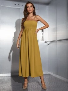 Mulvari Shirred Cami Dress & Open Front Coat Abayas - Mustard Yellow - View 4