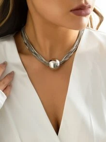 Collar con diseño de cuenta - Plateado - Ver 1