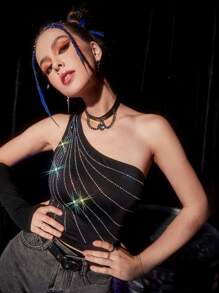 Áo nữ Pha lê kim cương Đồ họa Gợi cảm - màu đen - Xem 1