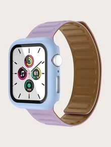 二合一素色矽膠錶帶和保護殼適用於Apple Watch - 淡紫色 - 查看 1
