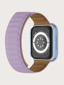 二合一素色矽膠錶帶和保護殼適用於Apple Watch - 淡紫色 - 查看 2