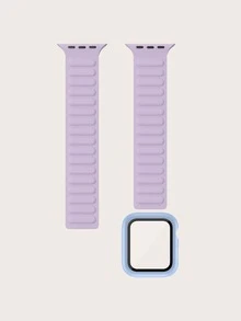 二合一素色矽膠錶帶和保護殼適用於Apple Watch - 淡紫色 - 查看 3