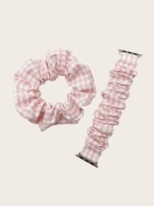 2 Pieces Of Women's Printed Pleated Headband+Strap Combination,Apple Watch Band 49/45/44/42/41/40/38mm, Compatible With Apple Watch Ultra/SE 8/7/6/5/4/3/2/1 - Multicolor - View 2