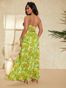 SHEIN SXY Paisley Print One Shoulder Cut Out Split Thigh Dress - Multicolor - View 3