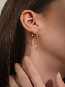 鏈條流蘇耳墜 - 金黃色 - 查看 4