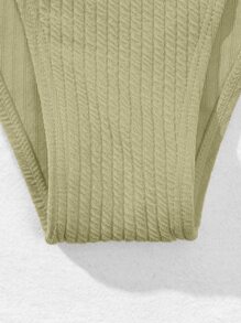 SHEIN Swim Summer Beach Mono Ribbed Bikini Set Cut Out Tank Wireless Bra Top & Bikini Bottom 2 Pieces Bikini - Mint Green - View 6