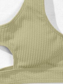 SHEIN Swim Summer Beach Mono Ribbed Bikini Set Cut Out Tank Wireless Bra Top & Bikini Bottom 2 Pieces Bikini - Mint Green - View 7