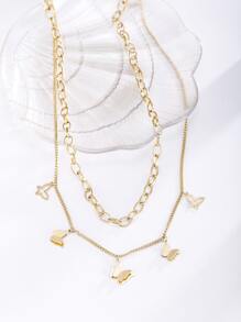 Vòng cổ nhiều lớp Trang trí mặt dây chuyền bướm - Vàng - Xem 1