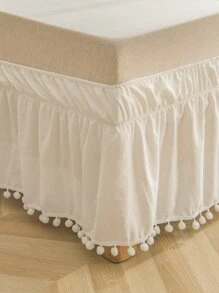 White Pom Poms Bed Skirt Boho Farmhouse Bedding White Bed Skirt 1piece Soft Microfiber Bed Skirt For Boys Girls 1 Bed Skirt No Comforter - White - View 3