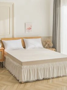 White Pom Poms Bed Skirt Boho Farmhouse Bedding White Bed Skirt 1piece Soft Microfiber Bed Skirt For Boys Girls 1 Bed Skirt No Comforter - White - View 7