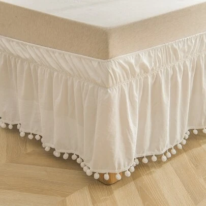 White Pom Poms Bed Skirt Boho Farmhouse Bedding White Bed Skirt 1piece Soft Microfiber Bed Skirt For Boys Girls 1 Bed Skirt No Comforter