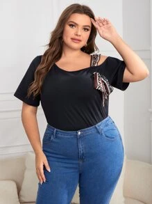 Mulvari Casual Luipaard Grote maat t-shirt Geknoopt