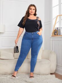 Mulvari Casual Luipaard Grote maat t-shirt Geknoopt