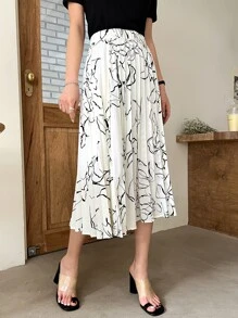 DAZY All Over Print Pleated Skirt - Beige - View 3