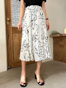 DAZY All Over Print Pleated Skirt - Beige - View 4