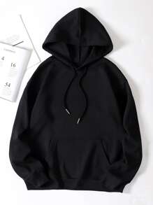 SHEIN EZwear Chinese Dragon Graphic Kangaroo Pocket Thermal Lined Drawstring Hoodie - Black - View 2