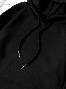 SHEIN EZwear Chinese Dragon Graphic Kangaroo Pocket Thermal Lined Drawstring Hoodie - Black - View 5
