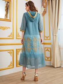 Al Najma V-neck Tassel Floral Pattern Dress - Dusty Blue - View 2