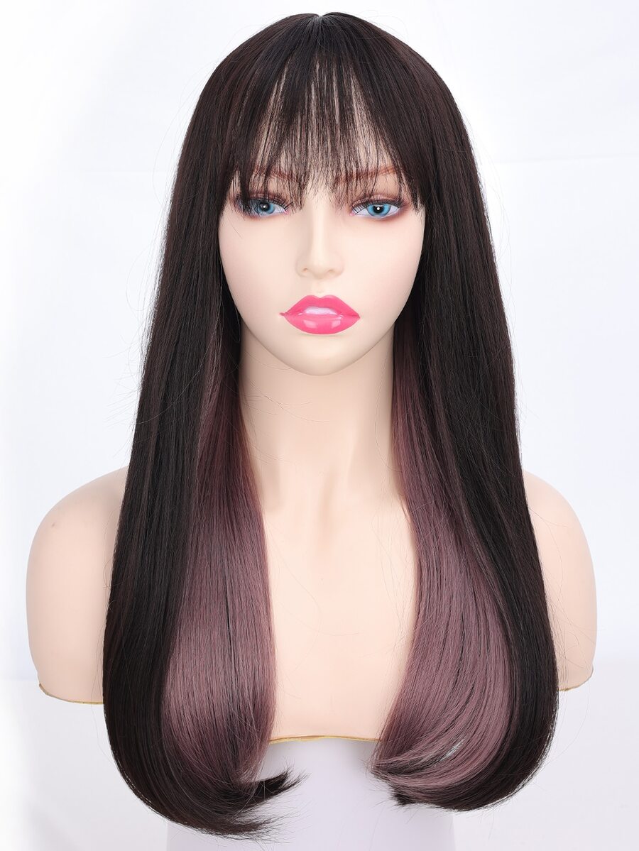 Long Straight Synthetic Wig With Bangs - Multicolor - View 1