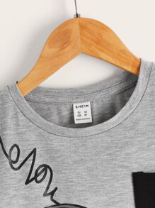 SHEIN 男孩標語和耳機圖案T恤 - 淺灰色 - 查看 4