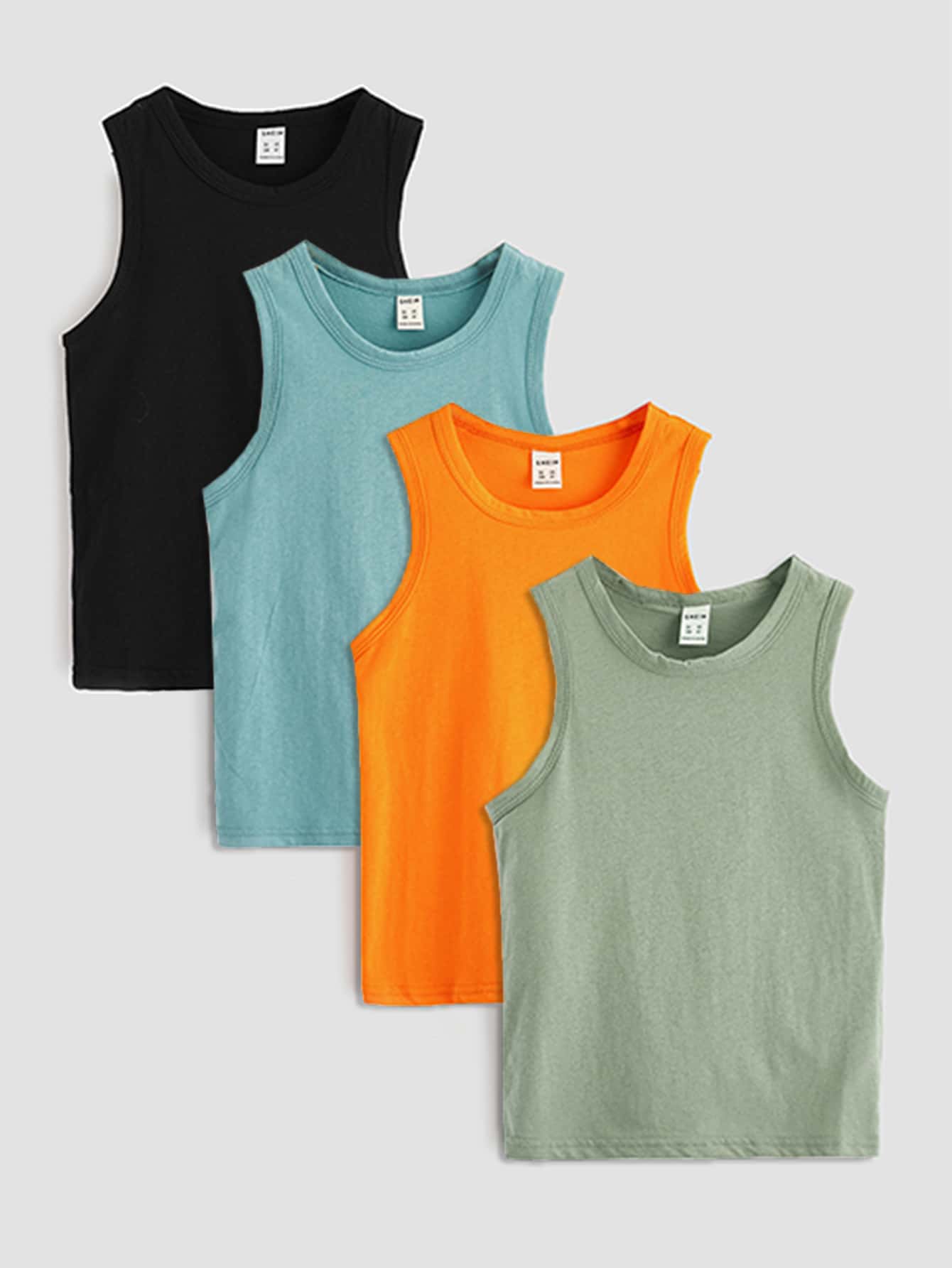 4pcs Young Boys Solid Color Tank Top, Casual - Multicolor - View 1