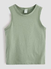SHEIN 4pcs Young Boys Solid Color Tank Top, Casual