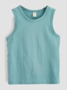SHEIN 4pcs Young Boys Solid Color Tank Top, Casual