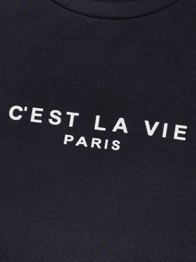 Manfinity VCAY Nam Áo thun Bông Đồ họa Khẩu hiệu - Màu xanh hải quân - Xem 3