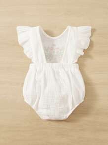 SHEIN Bebé Body con bordado floral de manga con volante - Blanco - Ver 2