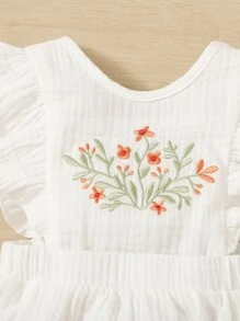 SHEIN Bebé Body con bordado floral de manga con volante - Blanco - Ver 3