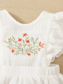 SHEIN Bebé Body con bordado floral de manga con volante - Blanco - Ver 4