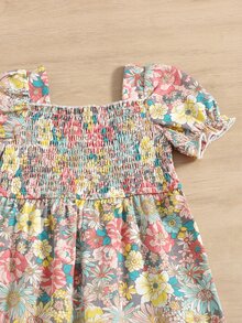 SHEIN Áo liền quần Em bé Dải chun Hoa Tất cả trên in Boho - Nhiều màu - Xem 3