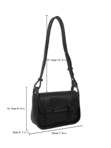 Minimalist Buckle Decor Flap Square Bag - Black - View 3