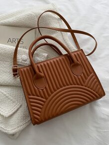 Old Money Style, Waterproof,Lightweight,Business Casual Quilted Pattern Double Handle Square Bag For Teen Girls Women College Students,Rookies & White-Collar Workers Perfect For Office,College,Work ,Business,Commute - Brown - View 3