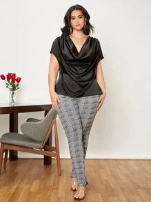 SHEIN Clasi Plus Glen Plaid Slit Hem Slant Pockets Pants - Black and White - View 4