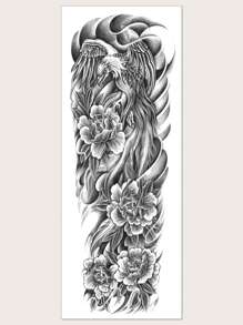 纹身贴纸，1 张花卉和老鹰图案女士临时纹身，成人纹身贴纸，逼真纹身花，适合女性和女孩 - 黑色 - 查看 2