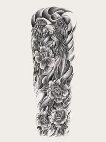 纹身贴纸，1 张花卉和老鹰图案女士临时纹身，成人纹身贴纸，逼真纹身花，适合女性和女孩 - 黑色 - 查看 4