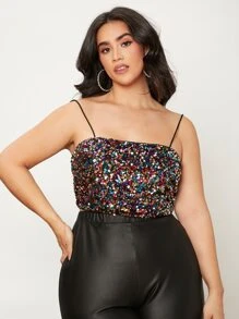 SHEIN BAE Plus Zip Back Crop Sequin Cami Top - Multicolor - View 1