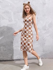 SHEIN Teen Girls Geo & Checker Print Cami Dress - Multicolor - View 1