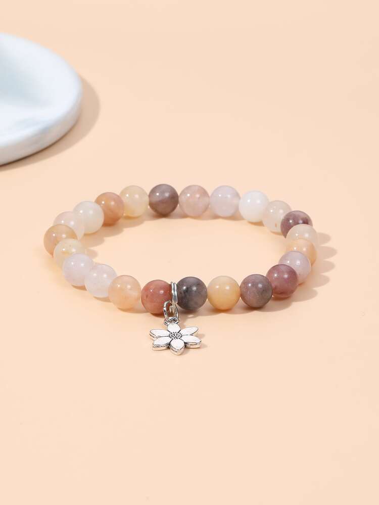 Flower Charm Beaded Bracelet - Multicolor - View 1