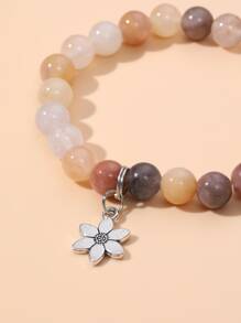 Flower Charm Beaded Bracelet - Multicolor - View 2