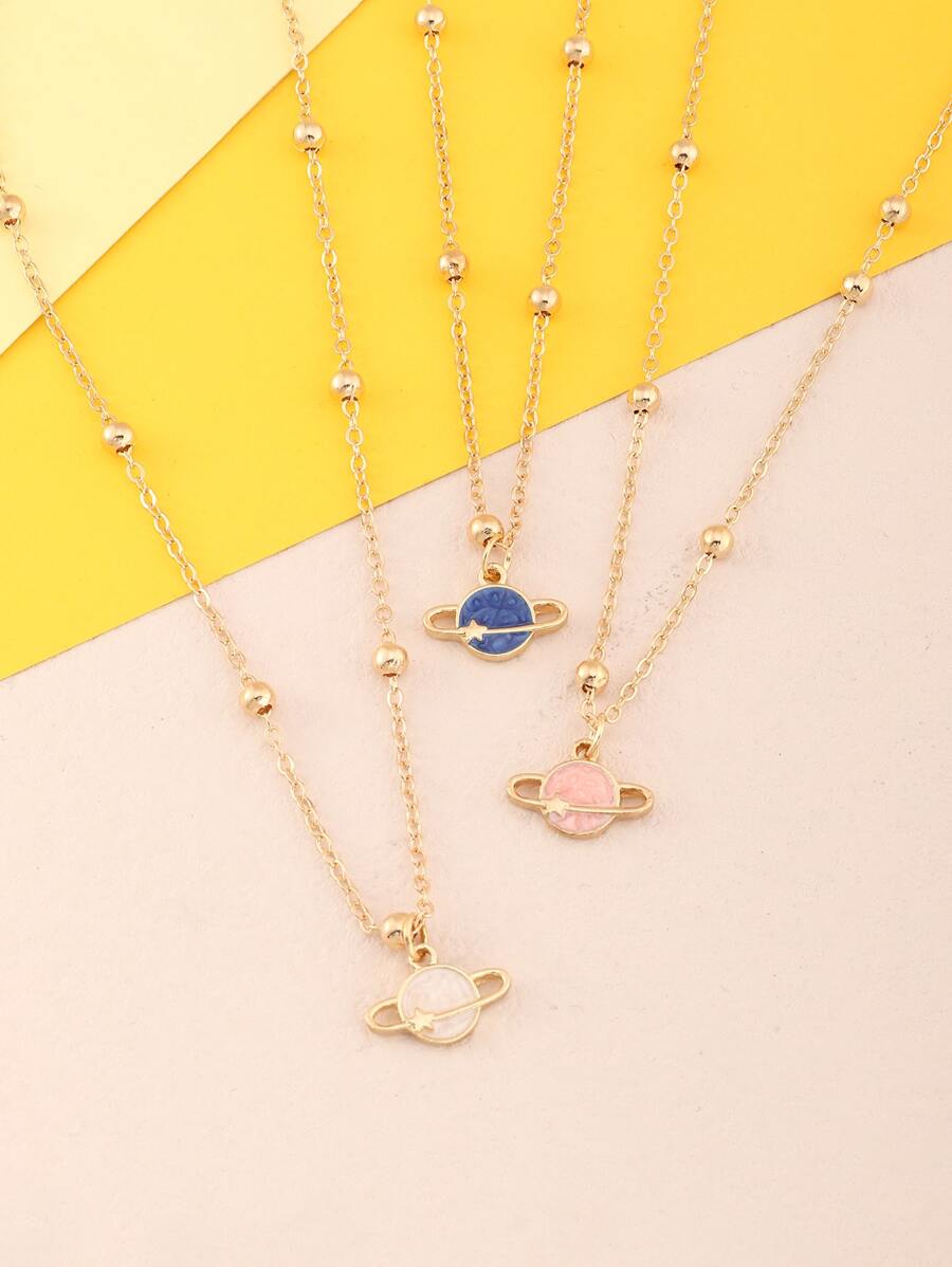 3入組女孩飛機墜飾項鍊 - 彩色 - 查看 1